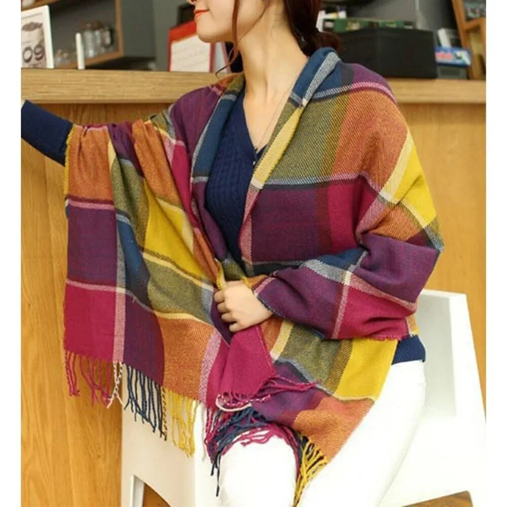 Women's Multi Colour Fashion Long Shawl Big Grid Winter Warm Lattice Large Scarf